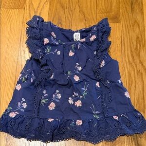 GAP Navy Floral Eyelet Ruffle Tank Top